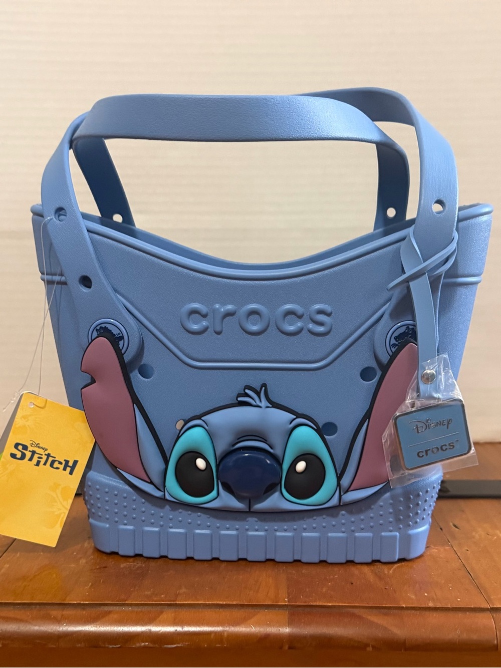 NWT CROCS Light Blue Stitch Small Tote Bag with Pink Ear Accents